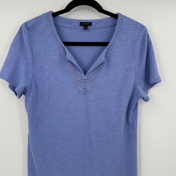 Talbots Women's Blue Cotton V Neck Short Sleeve Knee Length Casual Dress Size M - Picture 3 of 5